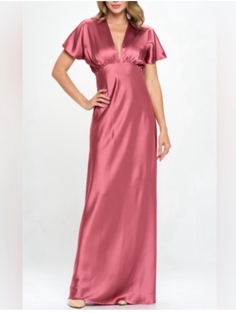 Renee C. Rose-Pink Satin Maxi Dress